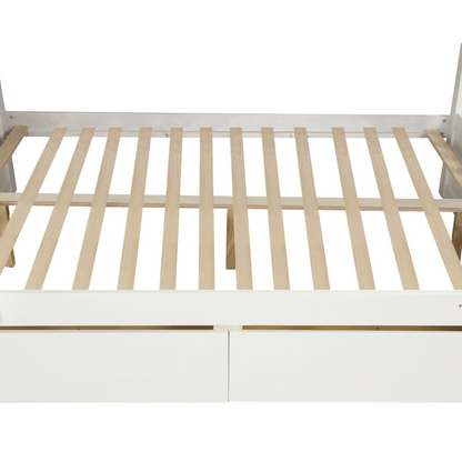 Solid Wood Twin Over Full Bunk Bed with Two Storage Drawers, White