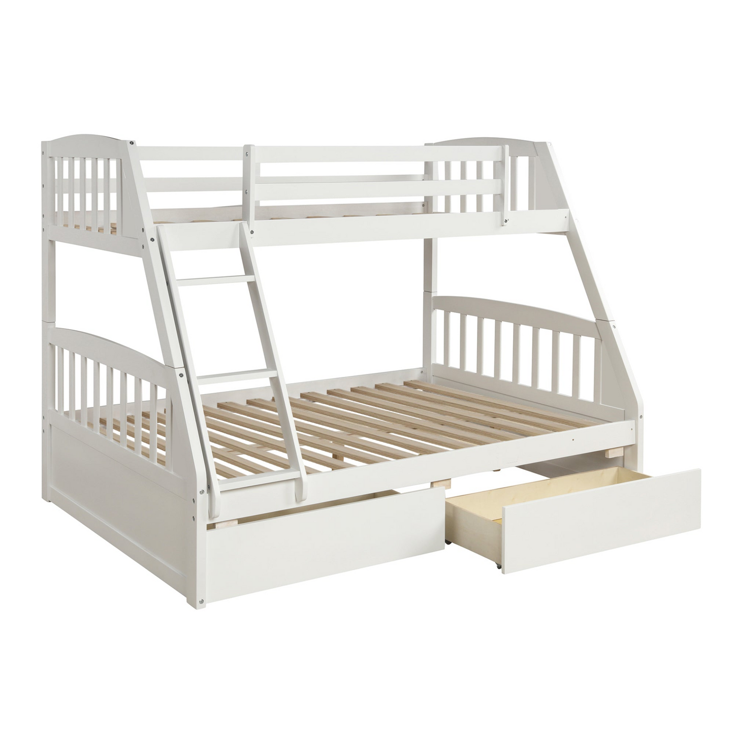 Solid Wood Twin Over Full Bunk Bed with Two Storage Drawers, White