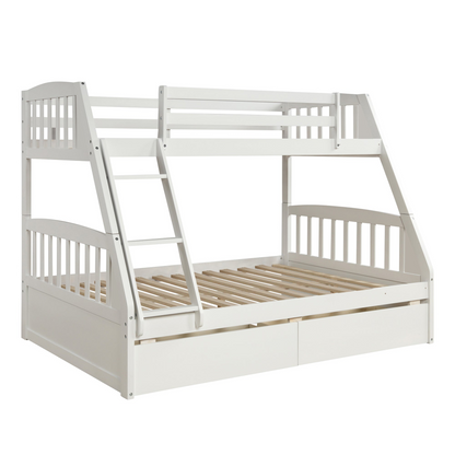Solid Wood Twin Over Full Bunk Bed with Two Storage Drawers, White