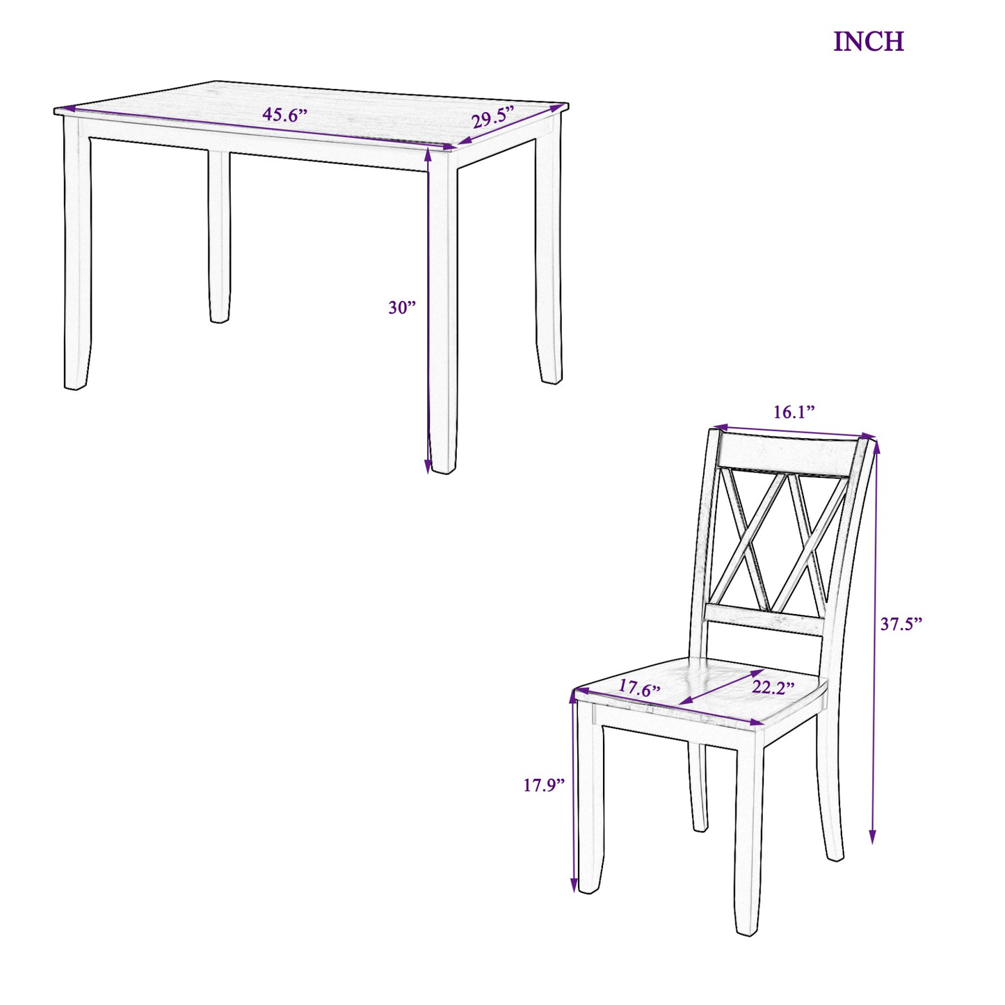 5-Piece Dining Table Set Home Kitchen Table and Chairs Wood Dining Set, White+Cherry