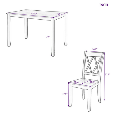 5-Piece Dining Table Set Home Kitchen Table and Chairs Wood Dining Set, White+Cherry