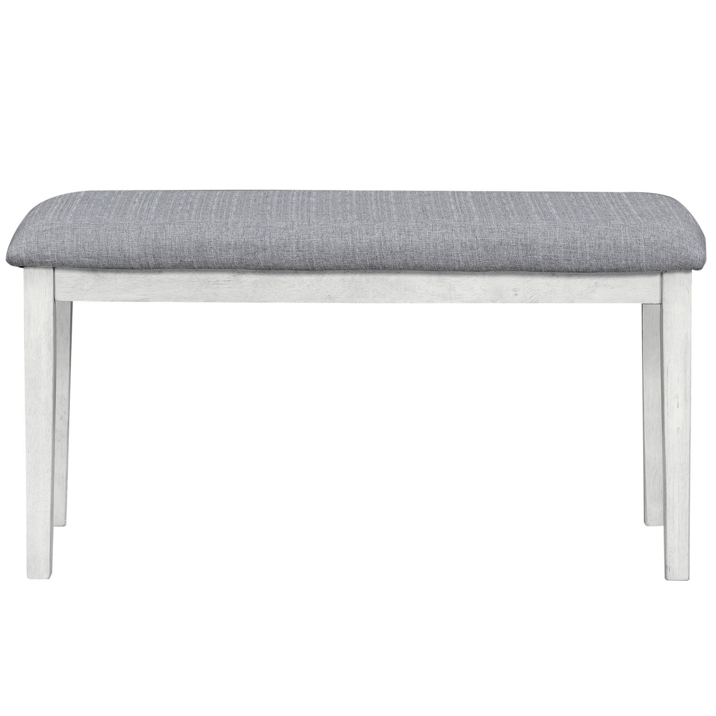 Mid-Century 6-Piece Trestle Table Set with Victorian Round Upholstered Dining Chairs and Long Bench, Gray+Antique White
