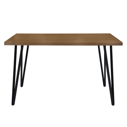 Modern 6-Piece Dining Table Set with V-Shape Metal Legs, Wood Kitchen Table Set with 4 Upholstered Chairs and Bench for 6,Brown