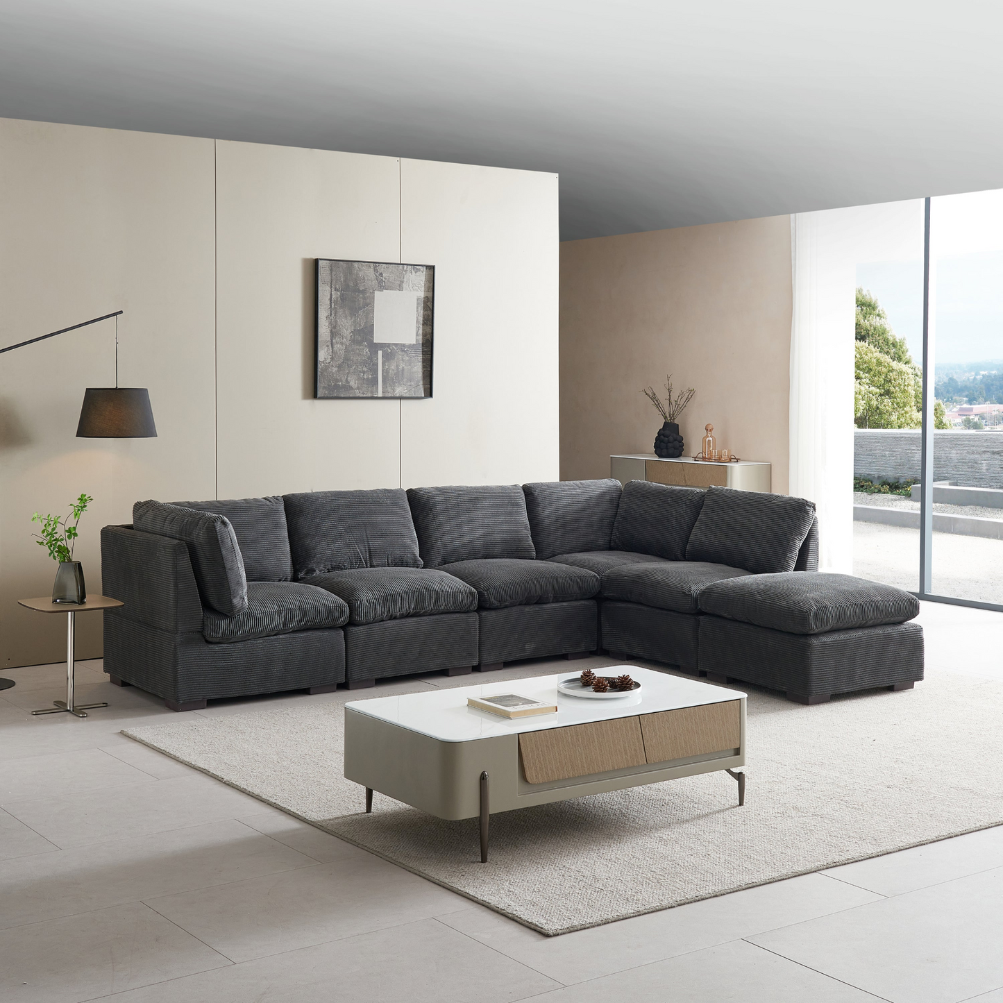 Convertible Modern Luxury Sectional Sofa Couch for Living Room Quality Corduroy Upholstery Modular Sofa Dark Grey