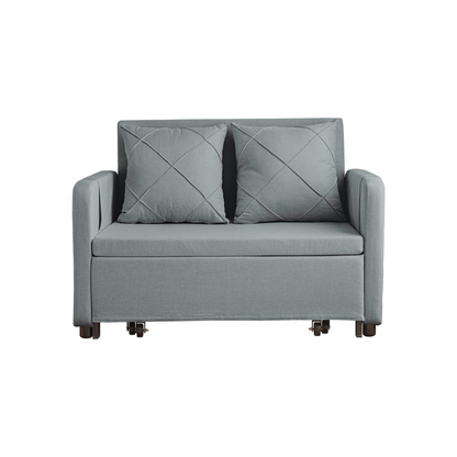 Modern Love Seat Futon Sofa Bed with Headboard,Linen Love seat Couch,Pull Out Sofa Bed With 2 Pillows & 2 Sides Pockets for Any Small Spaces