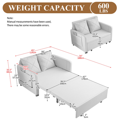 Modern Love Seat Futon Sofa Bed with Headboard,Linen Love seat Couch,Pull Out Sofa Bed With 2 Pillows & 2 Sides Pockets for Any Small Spaces