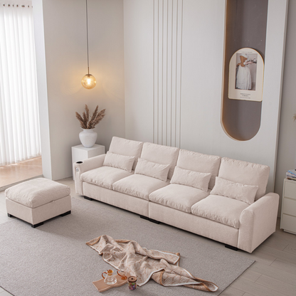 114.5"Modern Modular L Shaped Chenille Sofa Couch Reversible Ottoman With Storage Removable and Washable Cushions Sofa With USB Ports & Cup Holder For Living Room