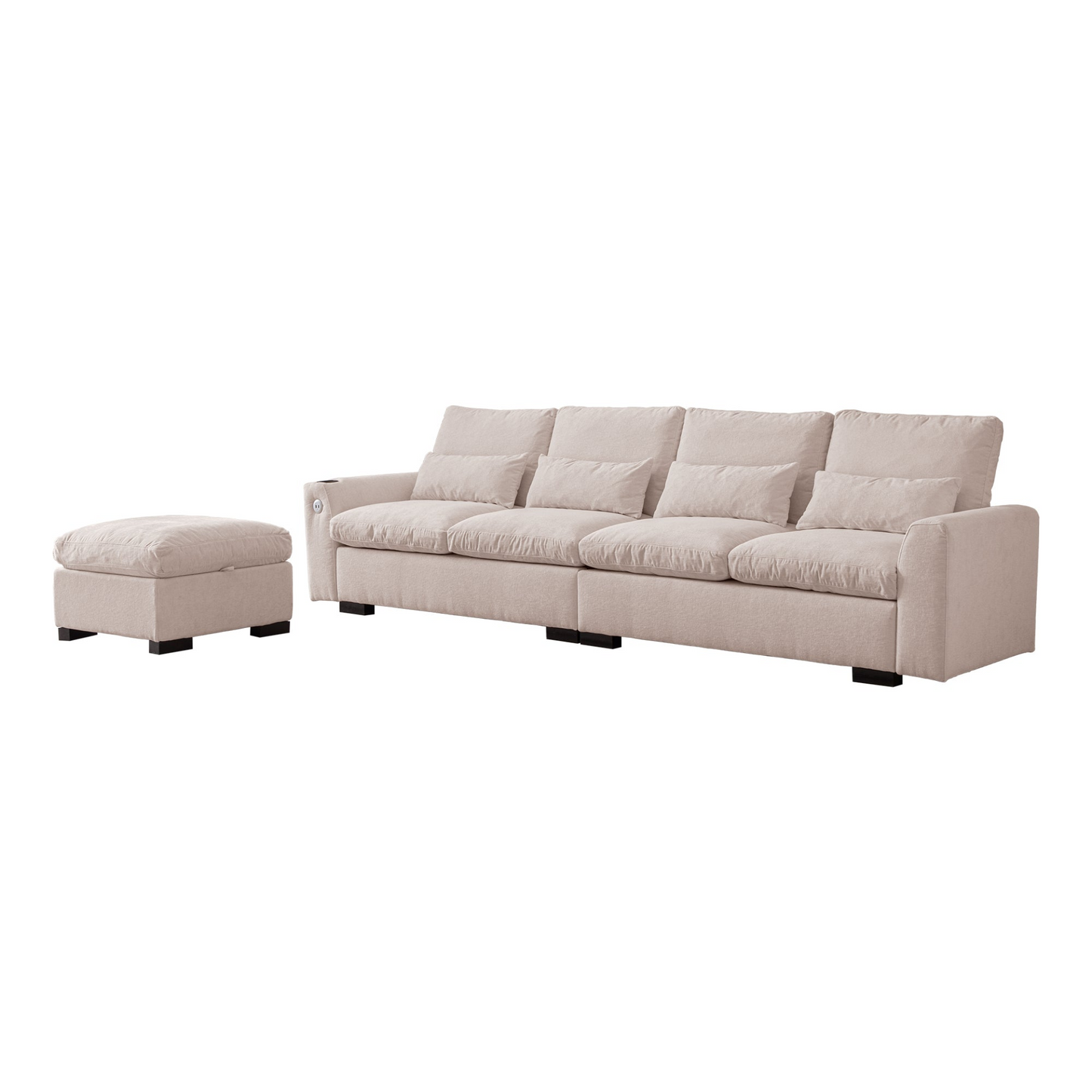 114.5"Modern Modular L Shaped Chenille Sofa Couch Reversible Ottoman With Storage Removable and Washable Cushions Sofa With USB Ports & Cup Holder For Living Room