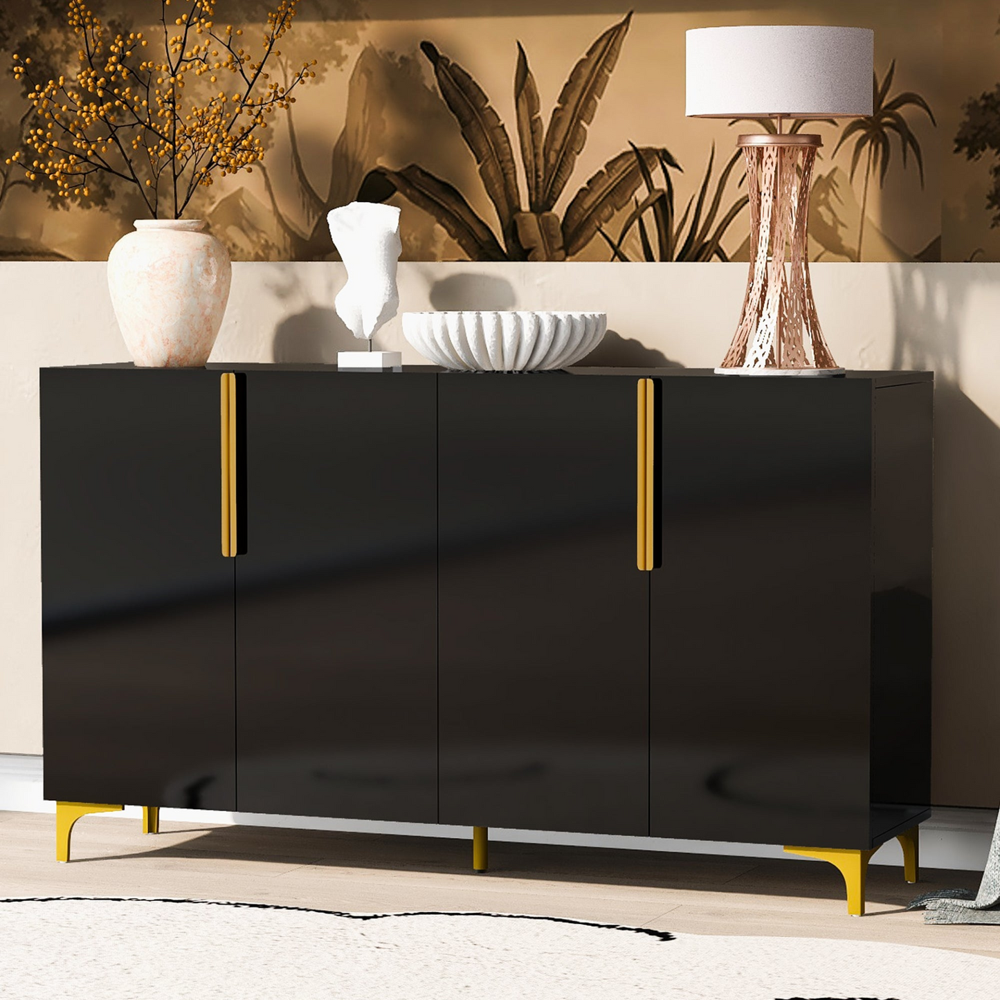 A Glossy Finish Light Luxury Storage Cabinet, Adjustable, Suitable for Living Room, Study, Hallway.