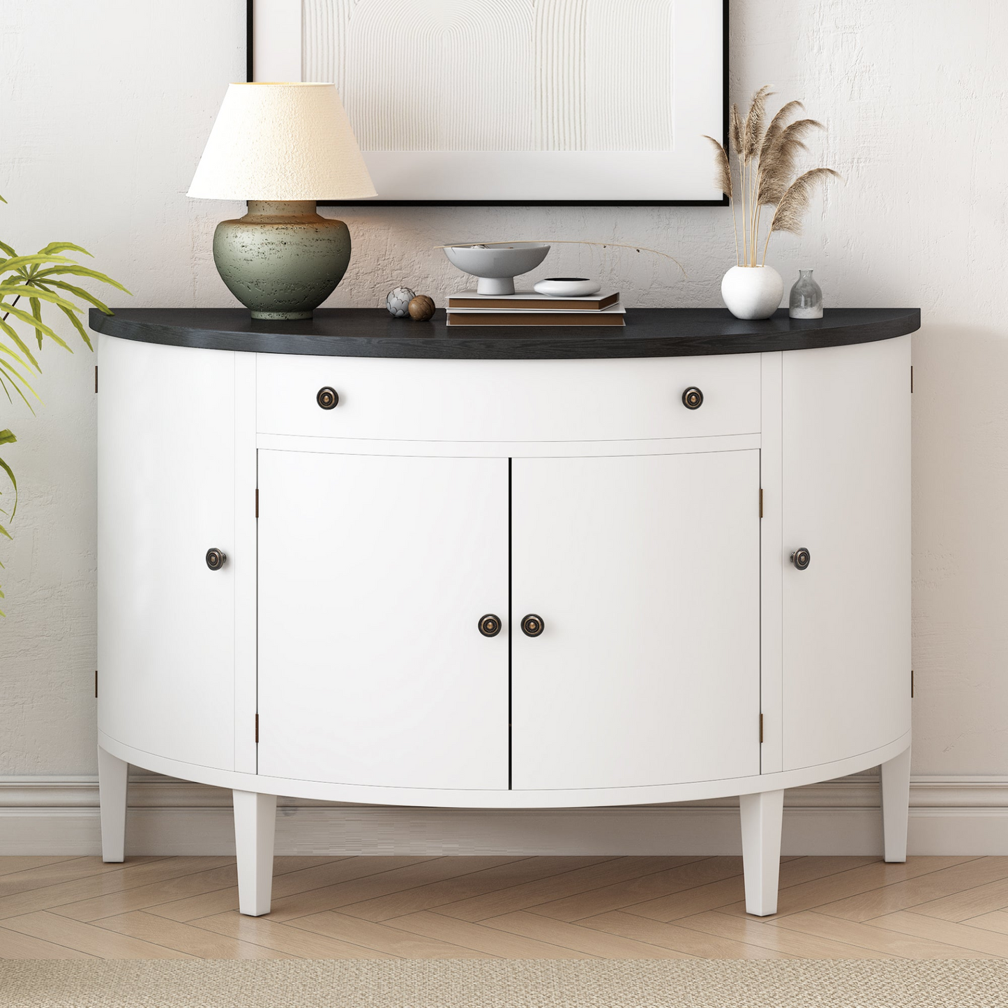 Curved Design Storage Cabinet made of Fraxinus Mandschuric Solid Wood Veneer, Adjustable Shelves, Suitable for Corridors, Entrances and Study.