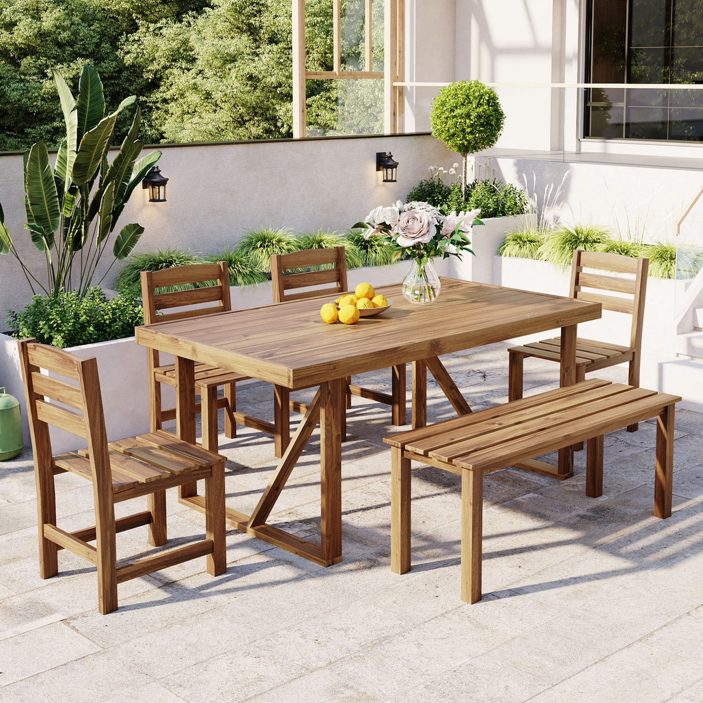 High-quality Acacia Wood Outdoor Table and Chair Set, Suitable for Patio, Balcony, Backyard