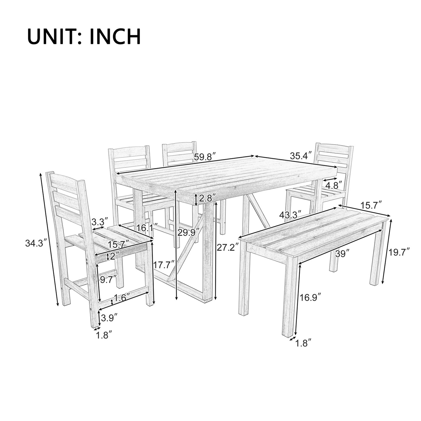 High-quality Acacia Wood Outdoor Table and Chair Set, Suitable for Patio, Balcony, Backyard
