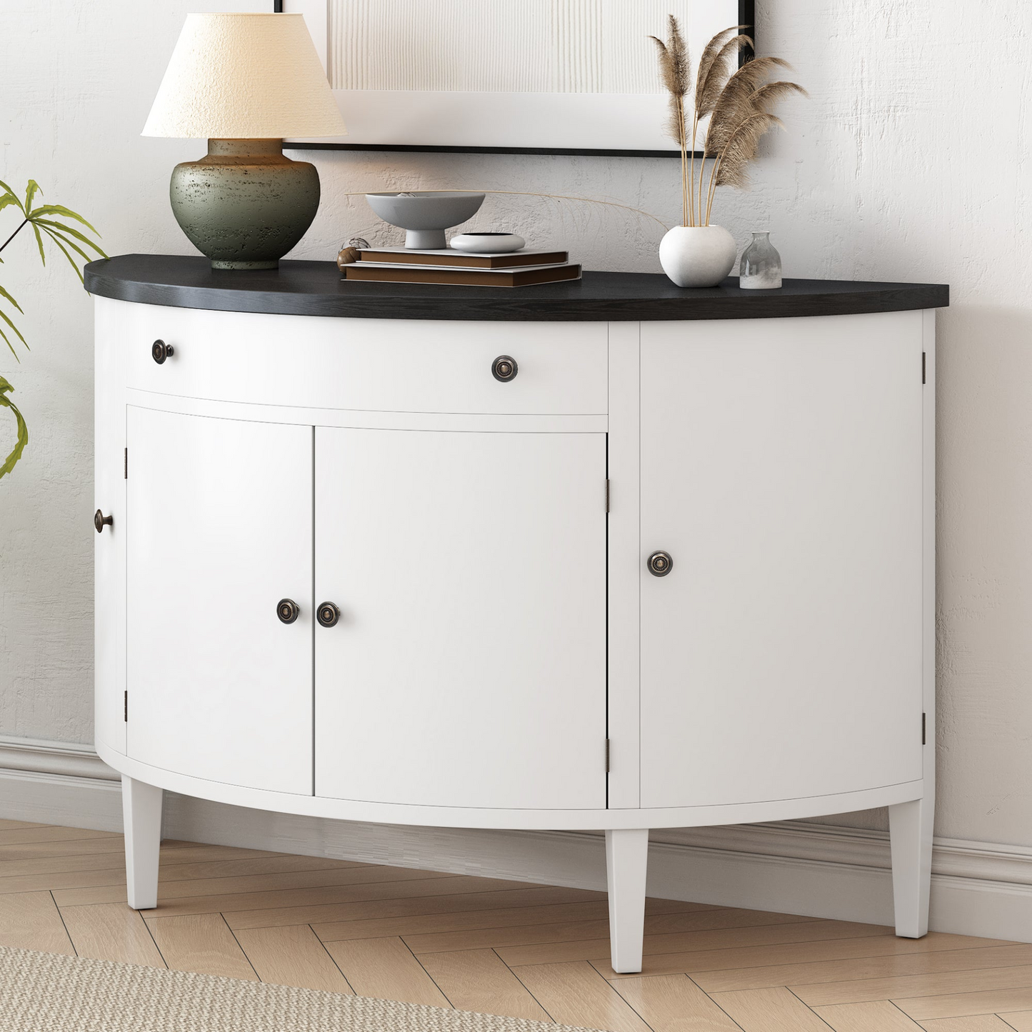 Curved Design Storage Cabinet made of Fraxinus Mandschuric Solid Wood Veneer, Adjustable Shelves, Suitable for Corridors, Entrances and Study.