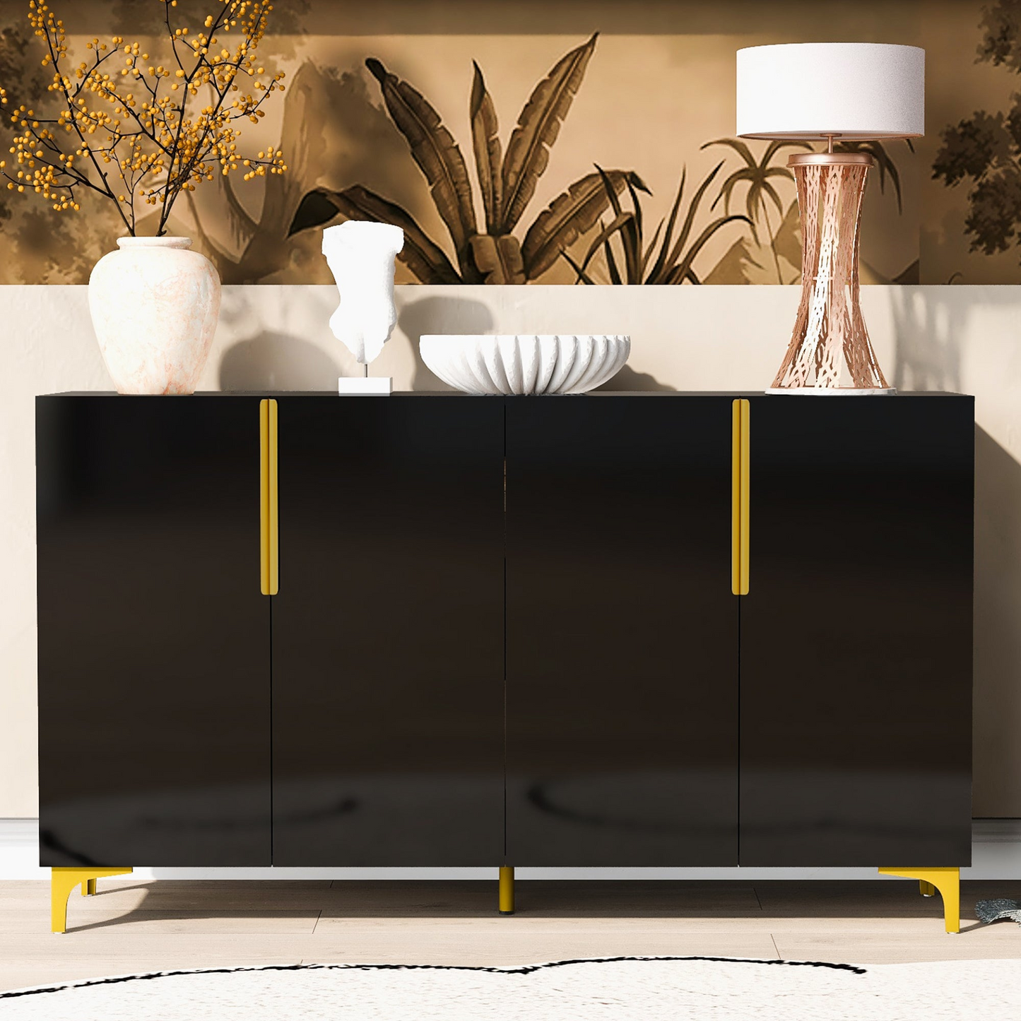 A Glossy Finish Light Luxury Storage Cabinet, Adjustable, Suitable for Living Room, Study, Hallway.