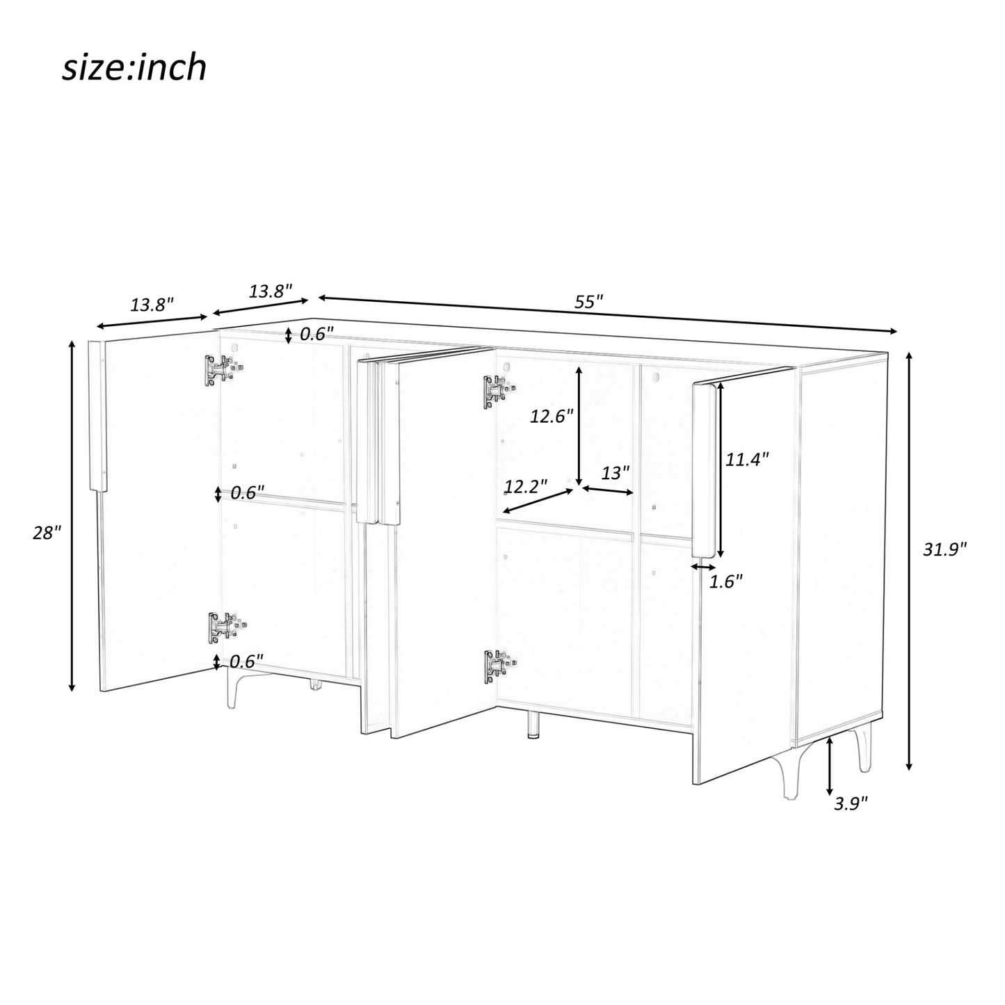 A Glossy Finish Light Luxury Storage Cabinet, Adjustable, Suitable for Living Room, Study, Hallway.