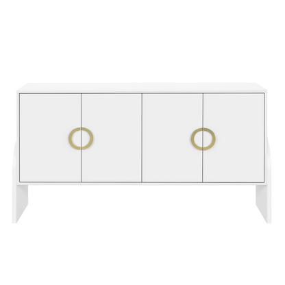 Four-Door Metal Handle Storage Cabinet, Suitable for Study, Living room, Adjustable Shelf