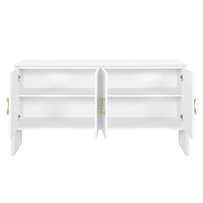 Four-Door Metal Handle Storage Cabinet, Suitable for Study, Living room, Adjustable Shelf