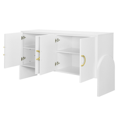 Four-Door Metal Handle Storage Cabinet, Suitable for Study, Living room, Adjustable Shelf