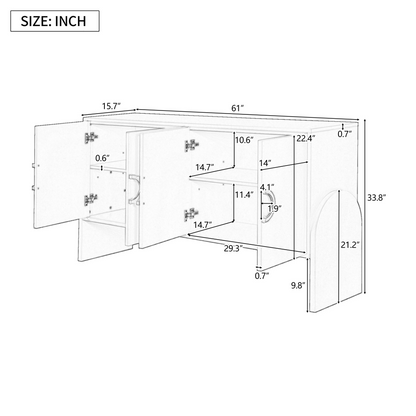 Four-Door Metal Handle Storage Cabinet, Suitable for Study, Living room, Adjustable Shelf