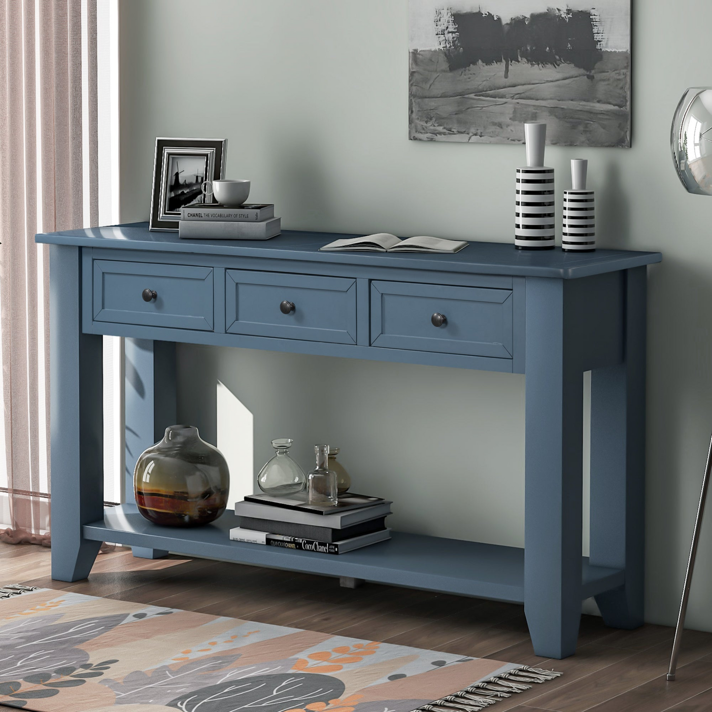 55'' Modern Console Table Sofa Table for Living Room with 3 Drawers and 1 Shelf