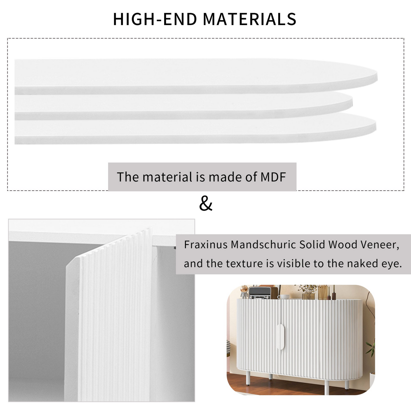 Curved Design Light Luxury Sideboard with Adjustable Shelves,Suitable for Living Room,Study and Entrance