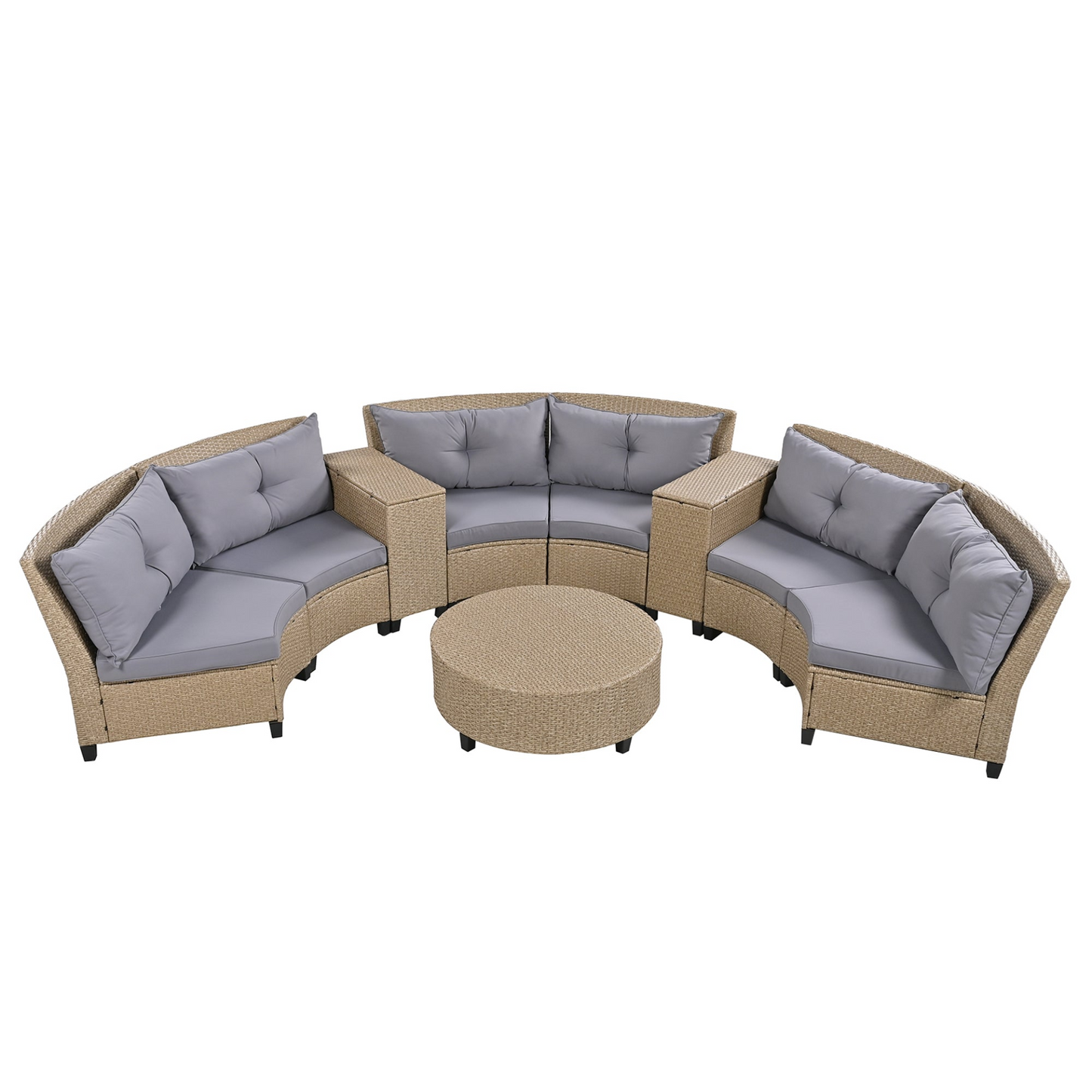 6 - Person Fan-shaped Rattan Suit Combination with Cushions and Table,Suitable for Garden