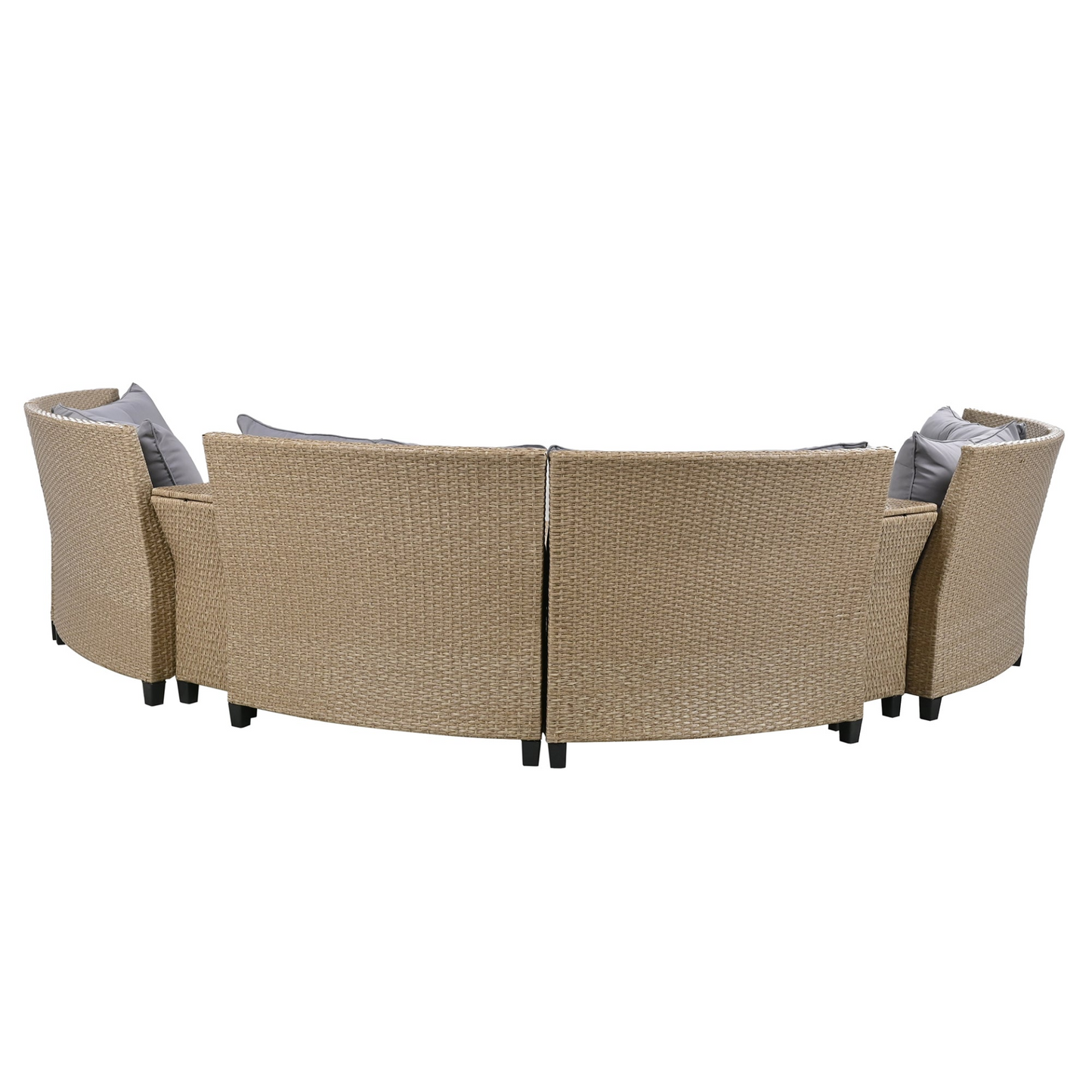 6 - Person Fan-shaped Rattan Suit Combination with Cushions and Table,Suitable for Garden
