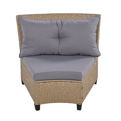 6 - Person Fan-shaped Rattan Suit Combination with Cushions and Table,Suitable for Garden
