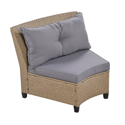 6 - Person Fan-shaped Rattan Suit Combination with Cushions and Table,Suitable for Garden