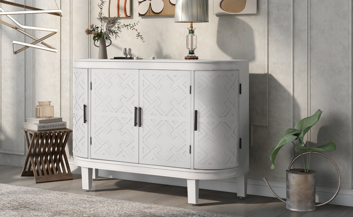 Accent Storage Cabinet Sideboard Wooden Cabinet with Antique Pattern Doors for Hallway, Entryway, Living Room
