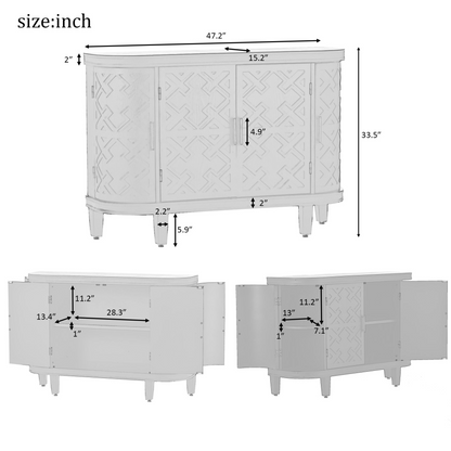Accent Storage Cabinet Sideboard Wooden Cabinet with Antique Pattern Doors for Hallway, Entryway, Living Room