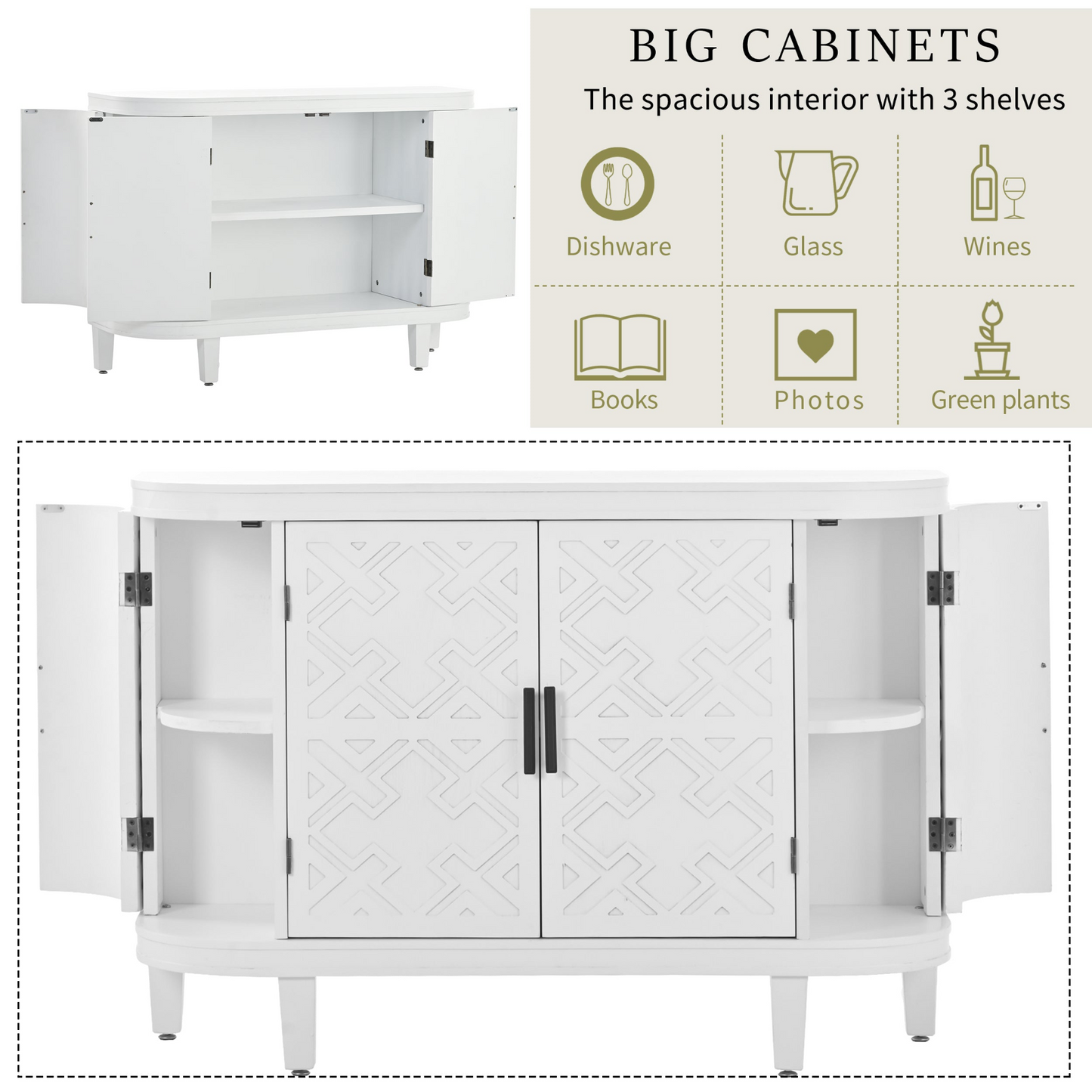 Accent Storage Cabinet Sideboard Wooden Cabinet with Antique Pattern Doors for Hallway, Entryway, Living Room