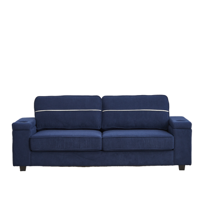 86.5 inch Sofa Couch- Deep Seat Sofa with two storage spaces, T-Pyce Charging Ports , USB Charging Ports & 2 Cup ,Corduroy 3 Seater Couch, Modern Sofas for Living Room
