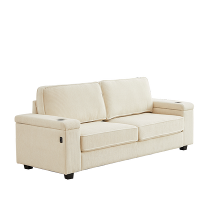 86.5 inch Sofa Couch- Deep Seat Sofa with two storage spaces, T-Pyce Charging Ports , USB Charging Ports & 2 Cup ,Corduroy 3 Seater Couch, Modern Sofas for Living Room