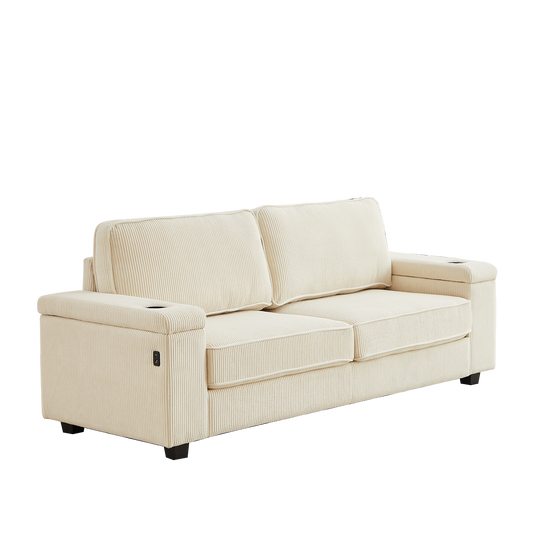 86.5 inch Sofa Couch- Deep Seat Sofa with two storage spaces, T-Pyce Charging Ports , USB Charging Ports & 2 Cup ,Corduroy 3 Seater Couch, Modern Sofas for Living Room