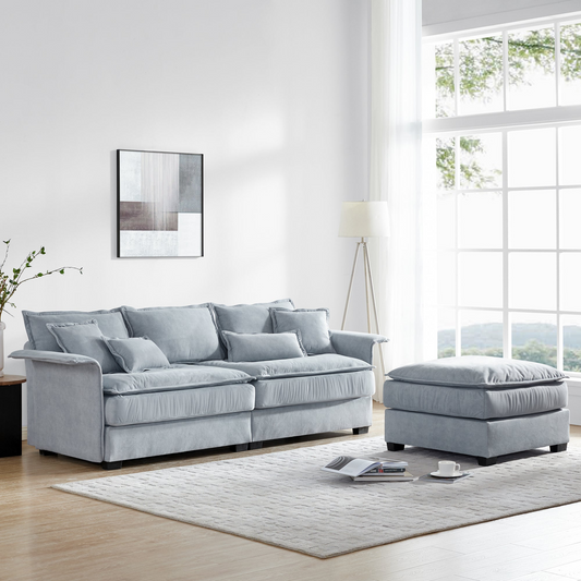 95*66"Oversized Luxury Sectional Sofa with Bentwood Armrests,4 seat Upholstered Indoor Furniture with Double Cushions,L Shape Couch with Ottoman for Living Room,Apartment,3 Colors