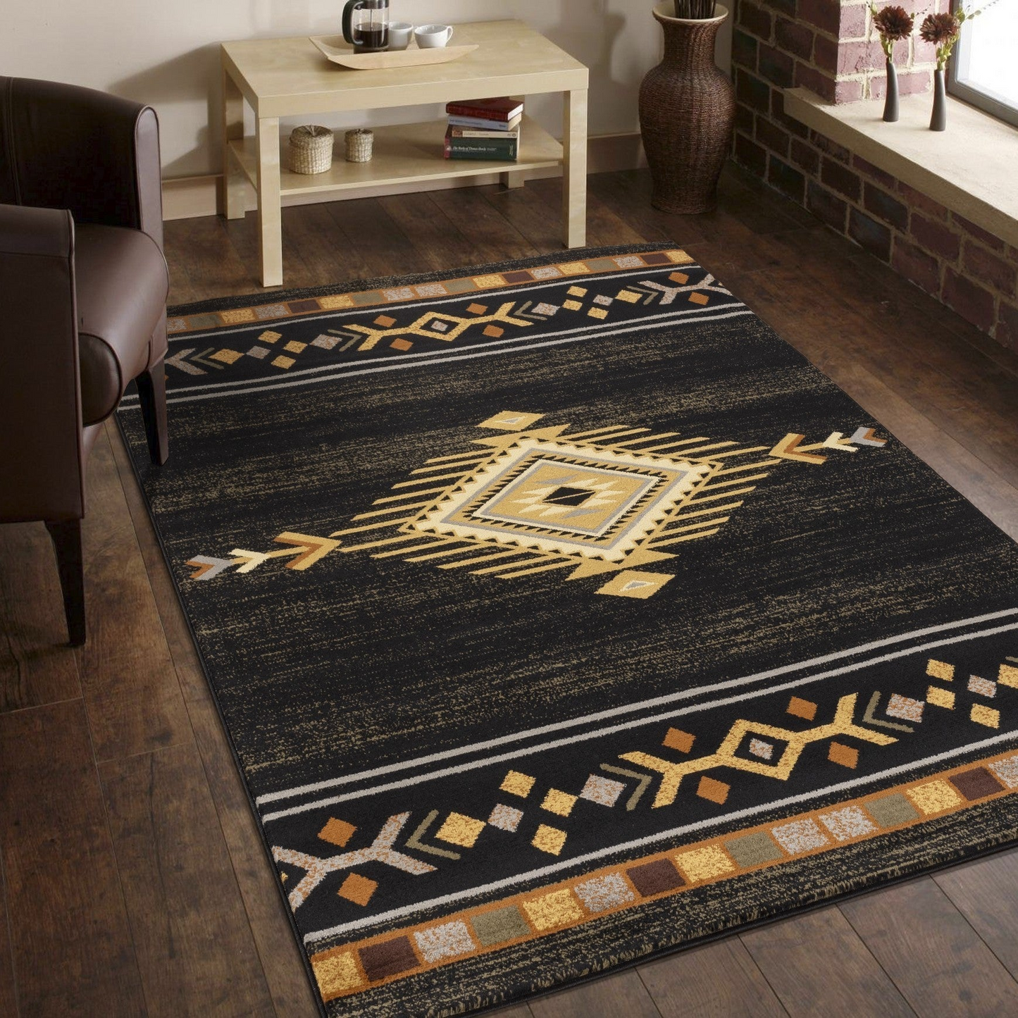 Tribes GC_YLS4001 Black 2 ft. x 3 ft. Southwest Area Rug