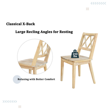 Mid-Century 5-Piece Extendable Round Dining Table Set with 15.7" Removable Leaf and 4 Cross Back Dining Chairs, Natural