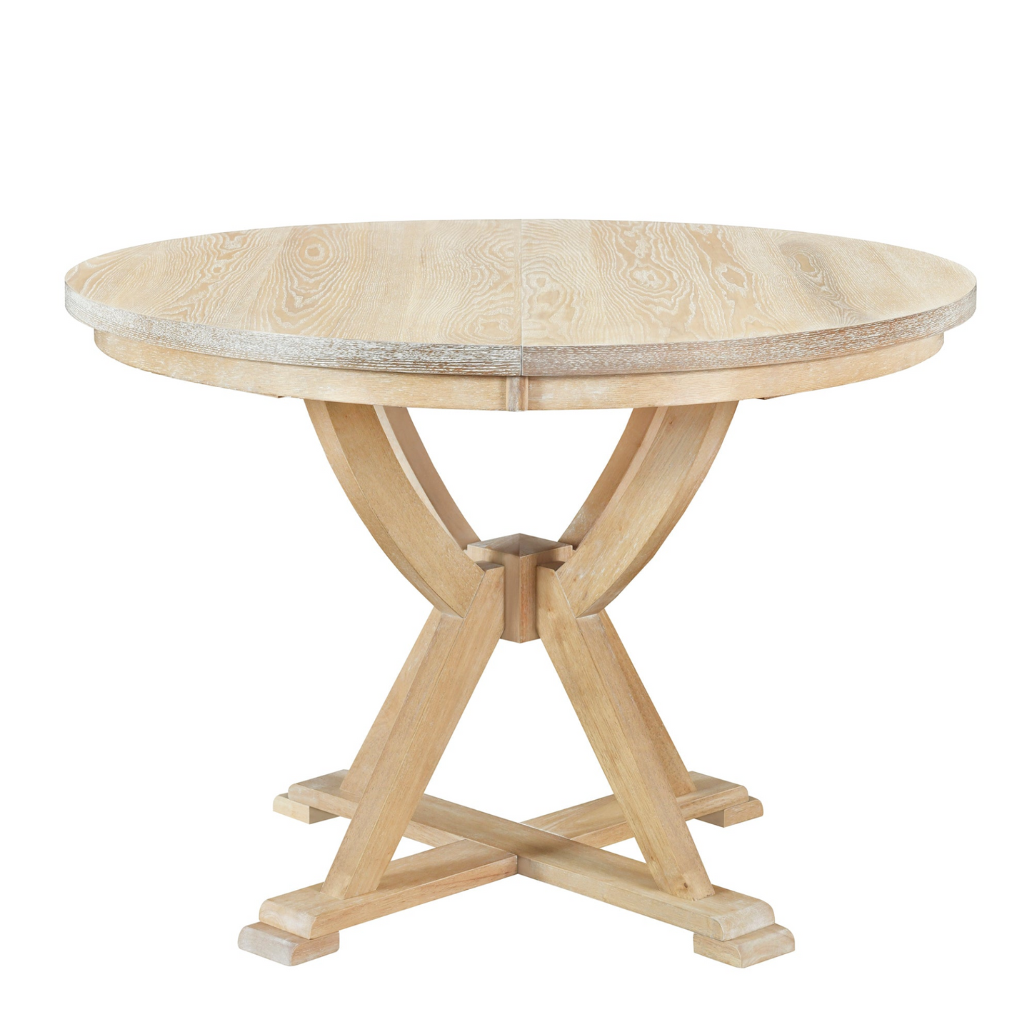 Mid-Century 5-Piece Extendable Round Dining Table Set with 15.7" Removable Leaf and 4 Cross Back Dining Chairs, Natural
