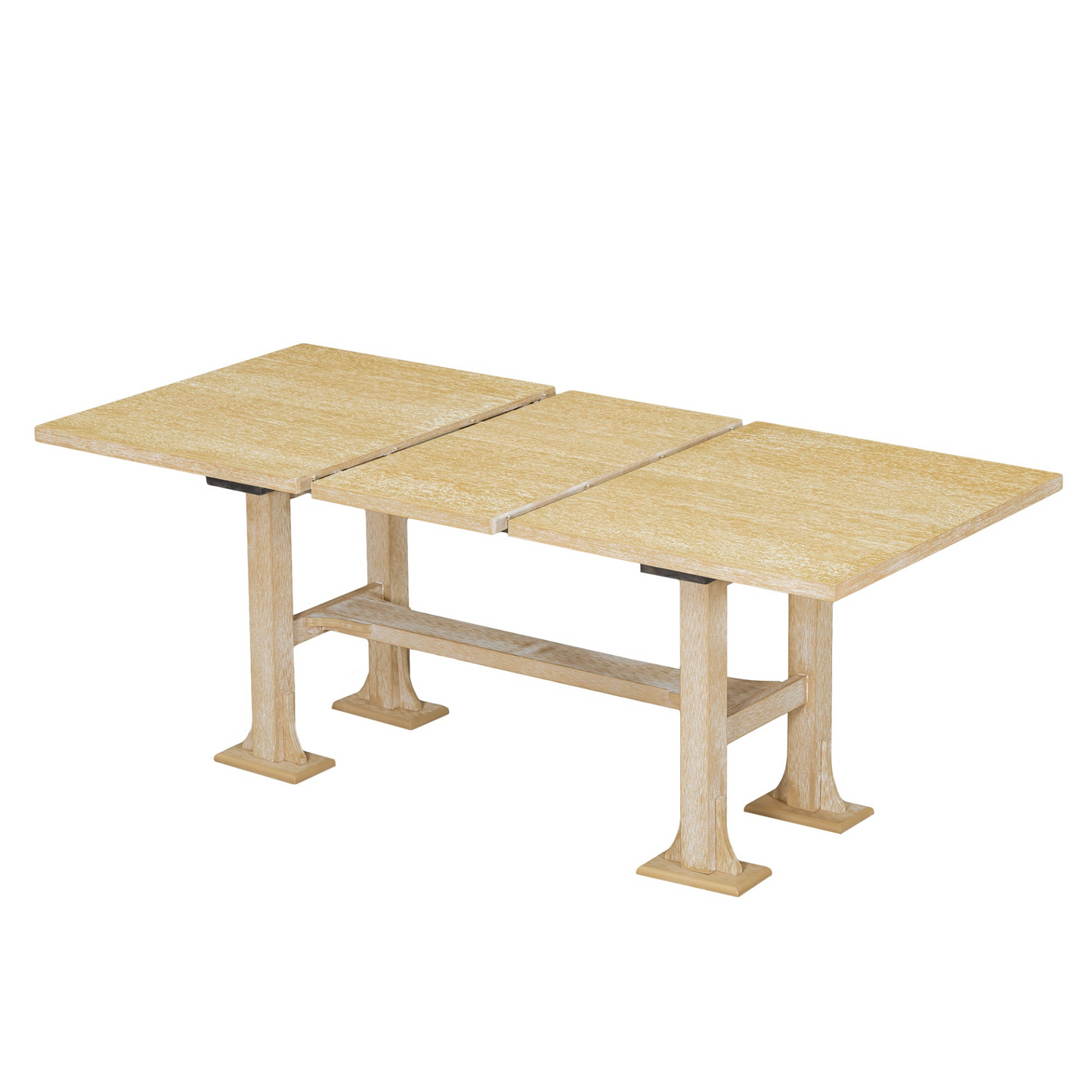 Farmhouse 76inch 6-Piece Extendable Dining Table Set Trestle Kitchen Table Set with 18inch Removable Leaf and Upholstered Dining Chair and Bench for Dining Room, Natural