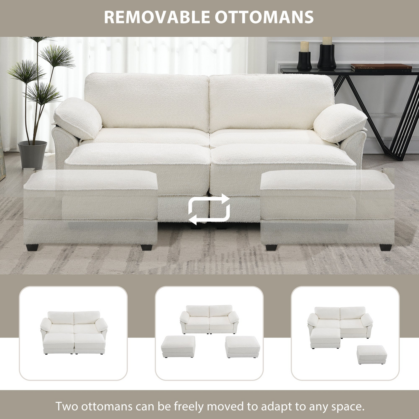 Free Combination Modular Convertible Sectional Sofa Bed Set, 4 Seat Upholstered Sleeper Corner Couch, Deep-Seat Loveseat with Ottoman for Living Room, Office, Apartment,2 Colors