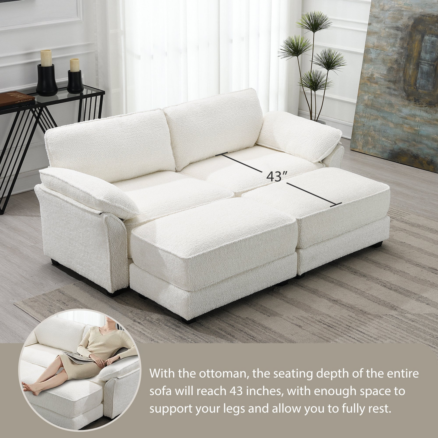 Free Combination Modular Convertible Sectional Sofa Bed Set, 4 Seat Upholstered Sleeper Corner Couch, Deep-Seat Loveseat with Ottoman for Living Room, Office, Apartment,2 Colors