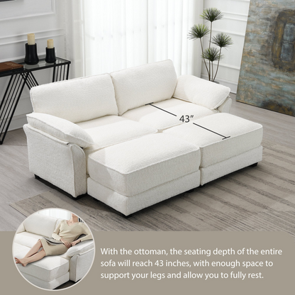 Free Combination Modular Convertible Sectional Sofa Bed Set, 4 Seat Upholstered Sleeper Corner Couch, Deep-Seat Loveseat with Ottoman for Living Room, Office, Apartment,2 Colors