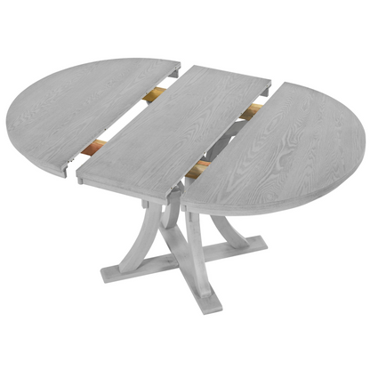 5-Piece Rustic Round Pedestal Extendable Dining Table Set with 15.7" Removable Leaf and Simple Dining Chirs for Small Places, Gray