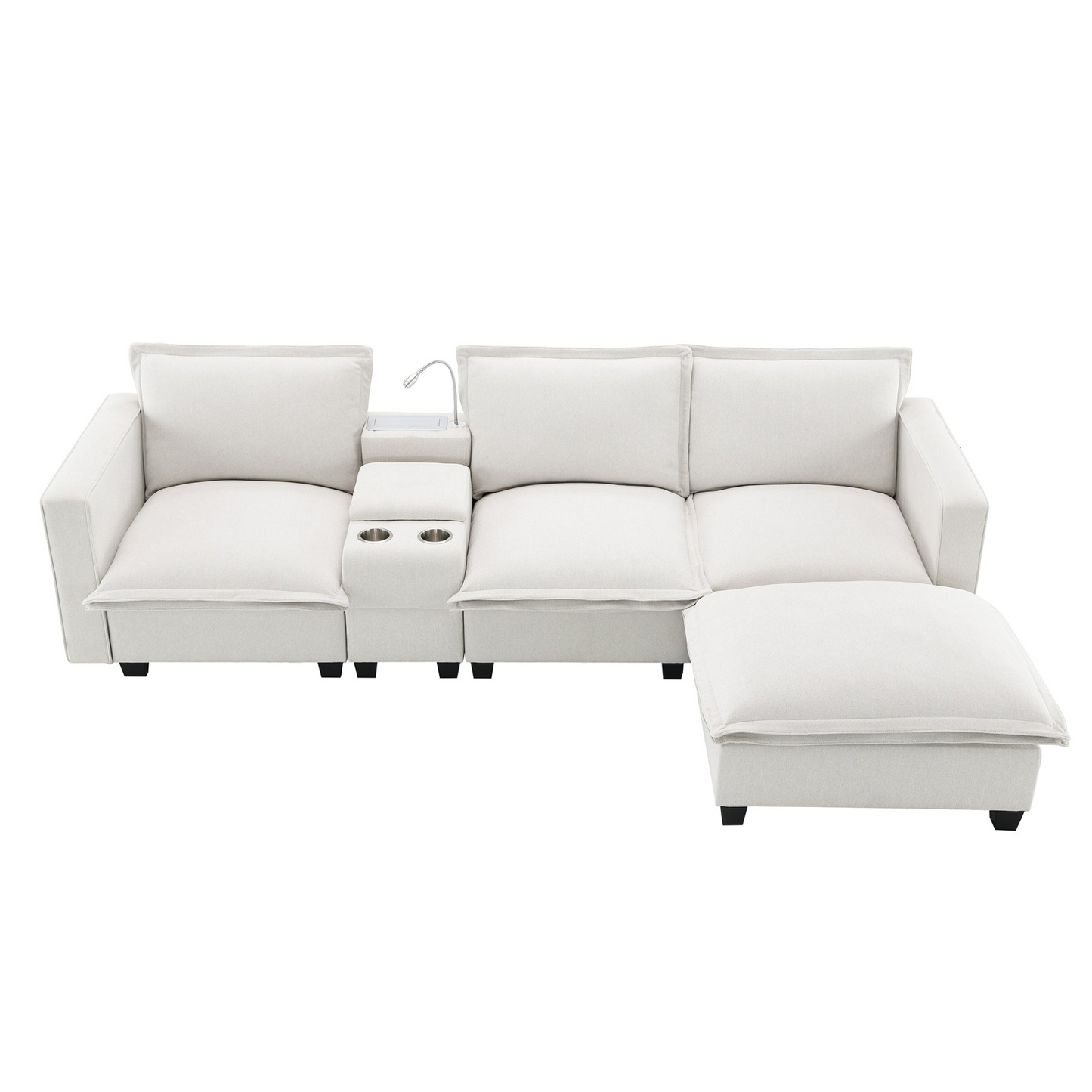 109*57"Modern Sectional Cloud Sofa with Console,USB Charging Port,Reading Light,Cup Holder,4 Seat Chenille Modular Couch,Storable Indoor Funiture for Living Room,Apartment,2 Color