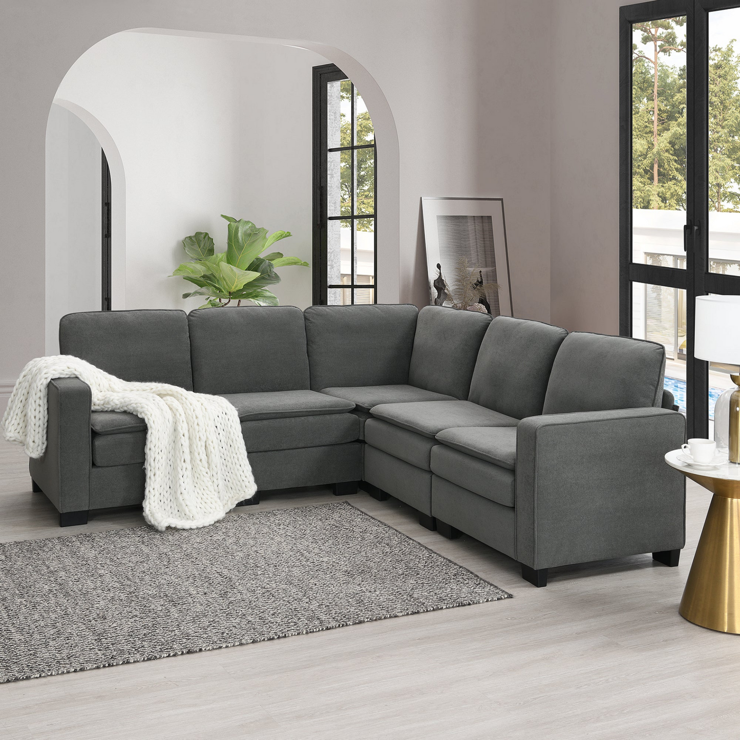 89*89" Oversized Velvet Modern Sectional Sofa,Large L Shaped Upholstered Indoor Furniture with Double Cushions,5 seat Cloud Corner Couch for Living Room,Apartment,Office,2 Colors