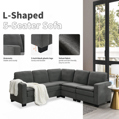 89*89" Oversized Velvet Modern Sectional Sofa,Large L Shaped Upholstered Indoor Furniture with Double Cushions,5 seat Cloud Corner Couch for Living Room,Apartment,Office,2 Colors