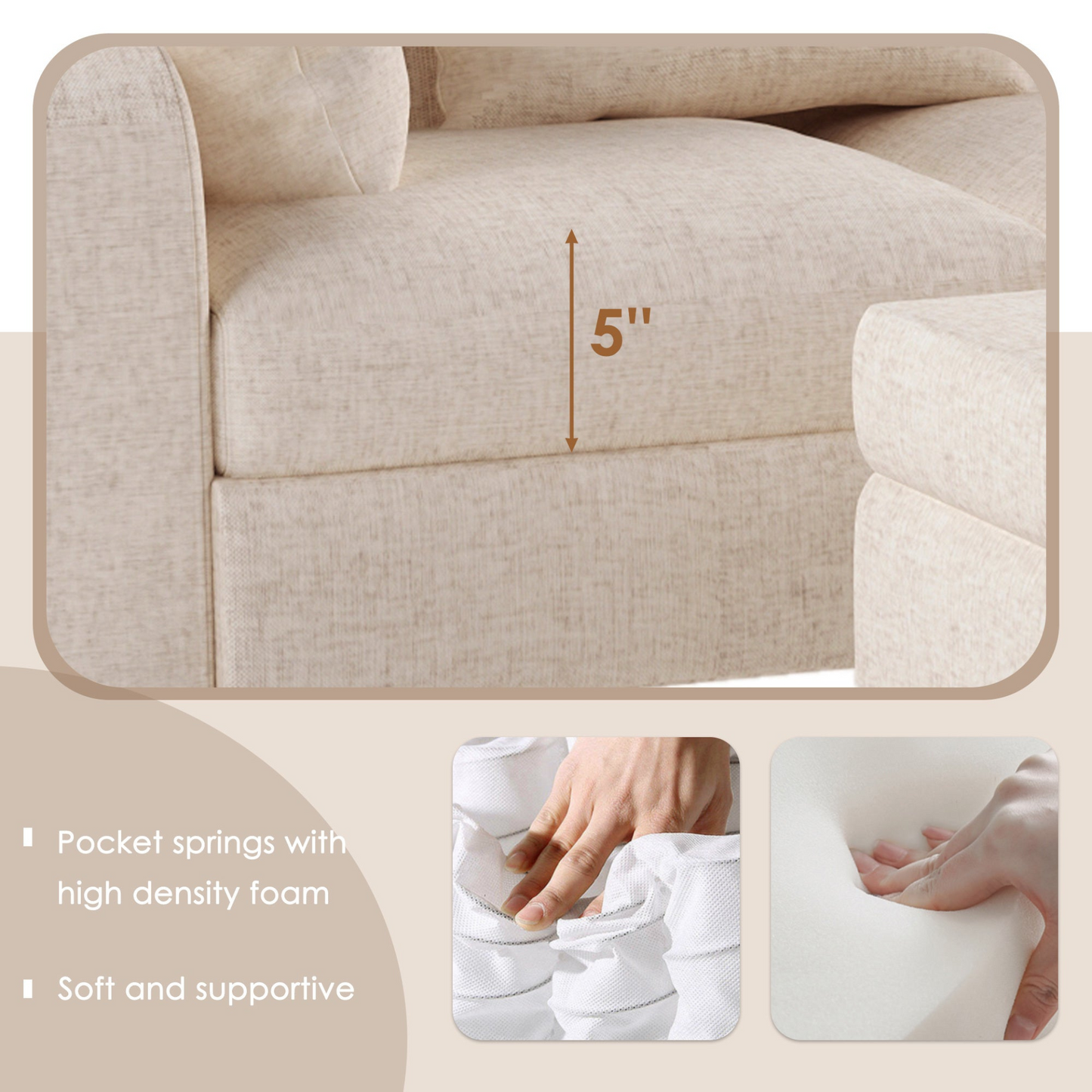 87" Modern Sectional Sofa with coffee table,6-Seat Couch Set with Storage Ottoman,Various Combinations,L-Shape Indoor Furniture with Unique Armrests for Living Room,Apartment, 2 Colors(6 pillows)