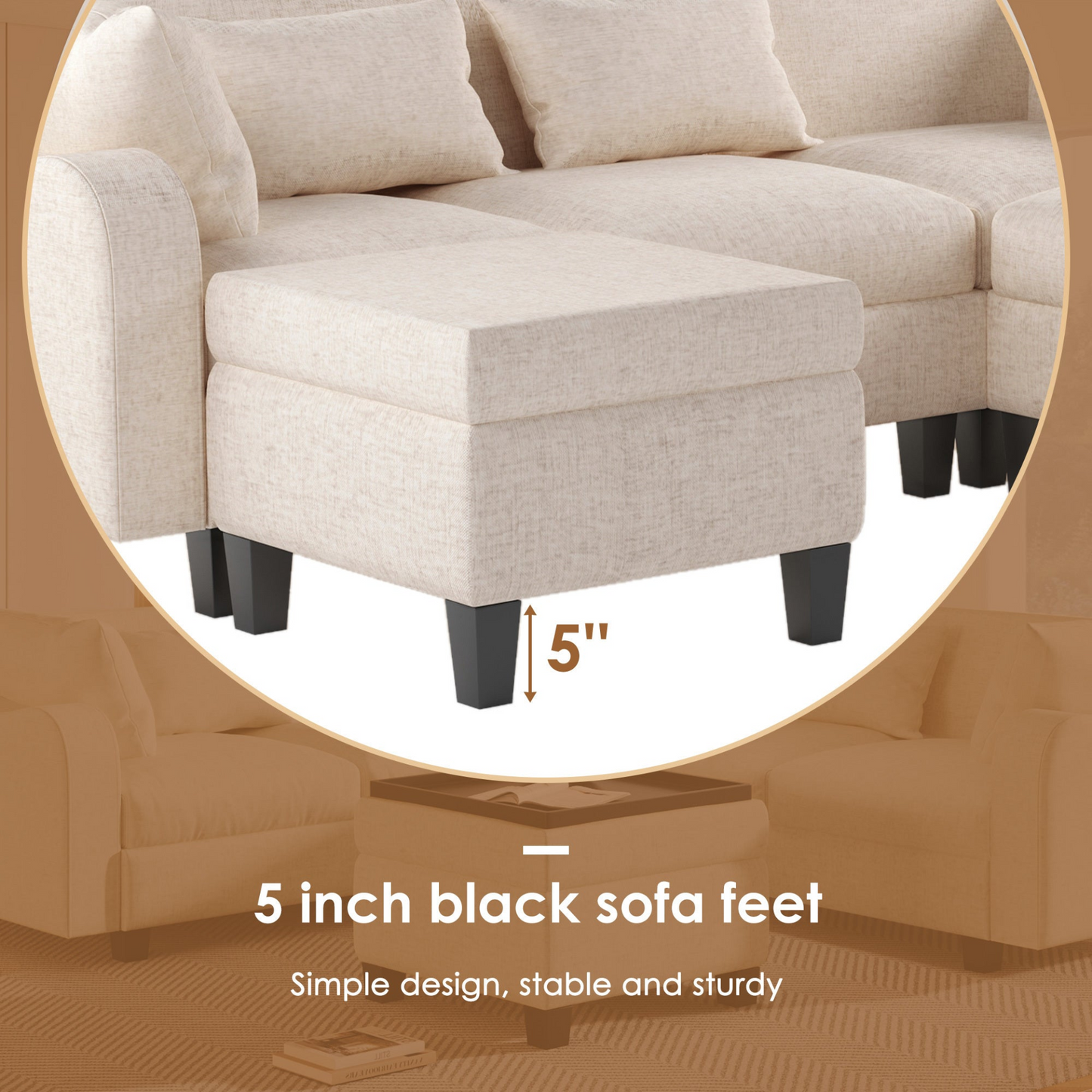 87" Modern Sectional Sofa with coffee table,6-Seat Couch Set with Storage Ottoman,Various Combinations,L-Shape Indoor Furniture with Unique Armrests for Living Room,Apartment, 2 Colors(6 pillows)