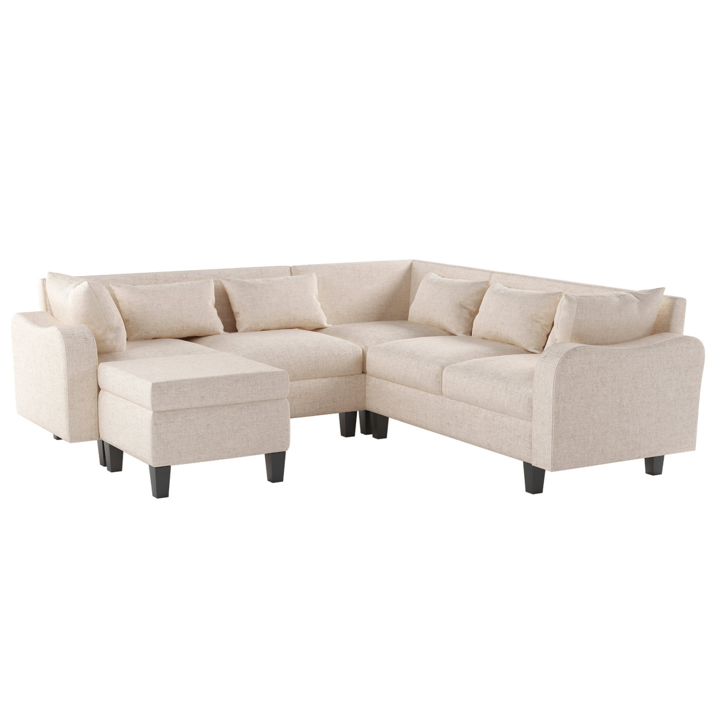 87" Modern Sectional Sofa with coffee table,6-Seat Couch Set with Storage Ottoman,Various Combinations,L-Shape Indoor Furniture with Unique Armrests for Living Room,Apartment, 2 Colors(6 pillows)
